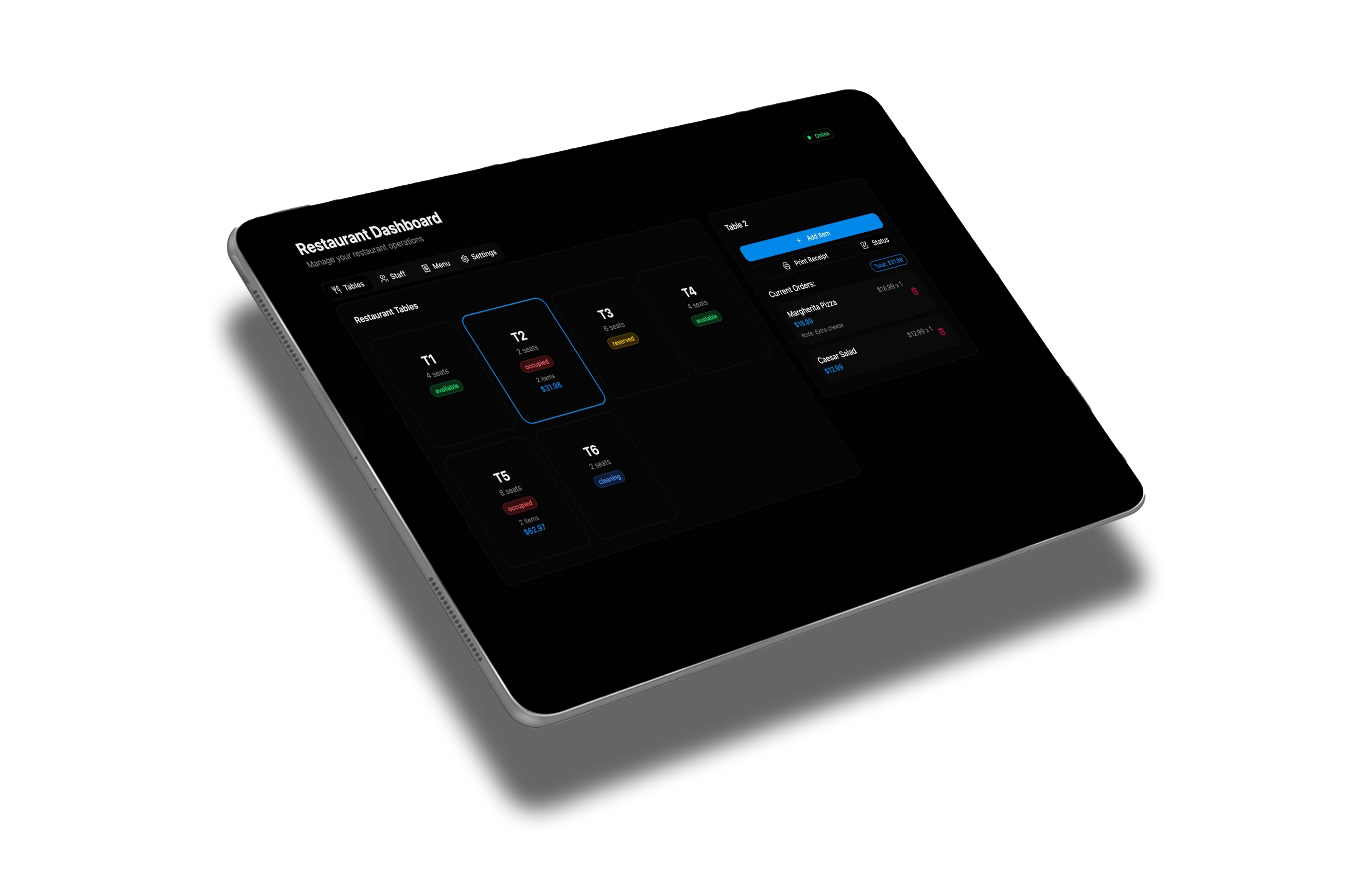 BG Menu platform preview on tablet